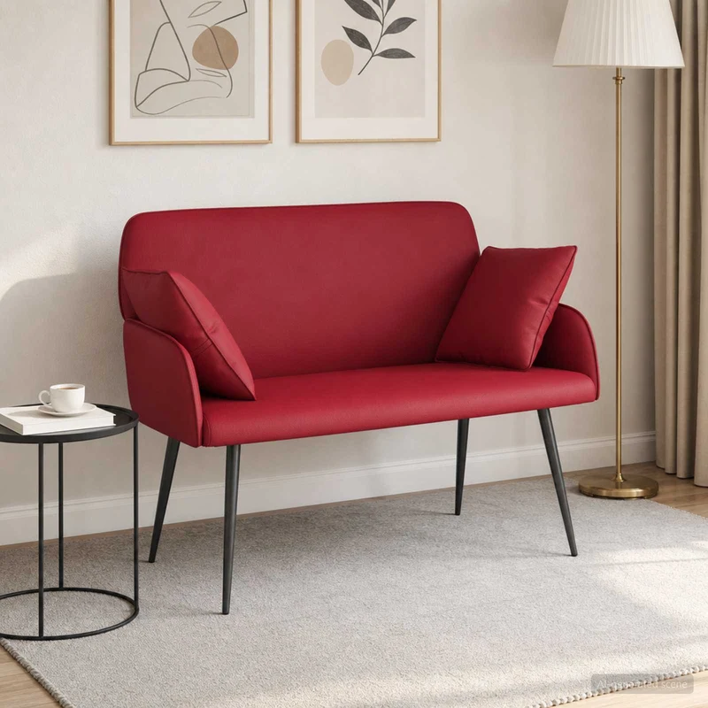 2 Seater Sofa with Metal Legs 2-Seater Wine Red Faux Leather