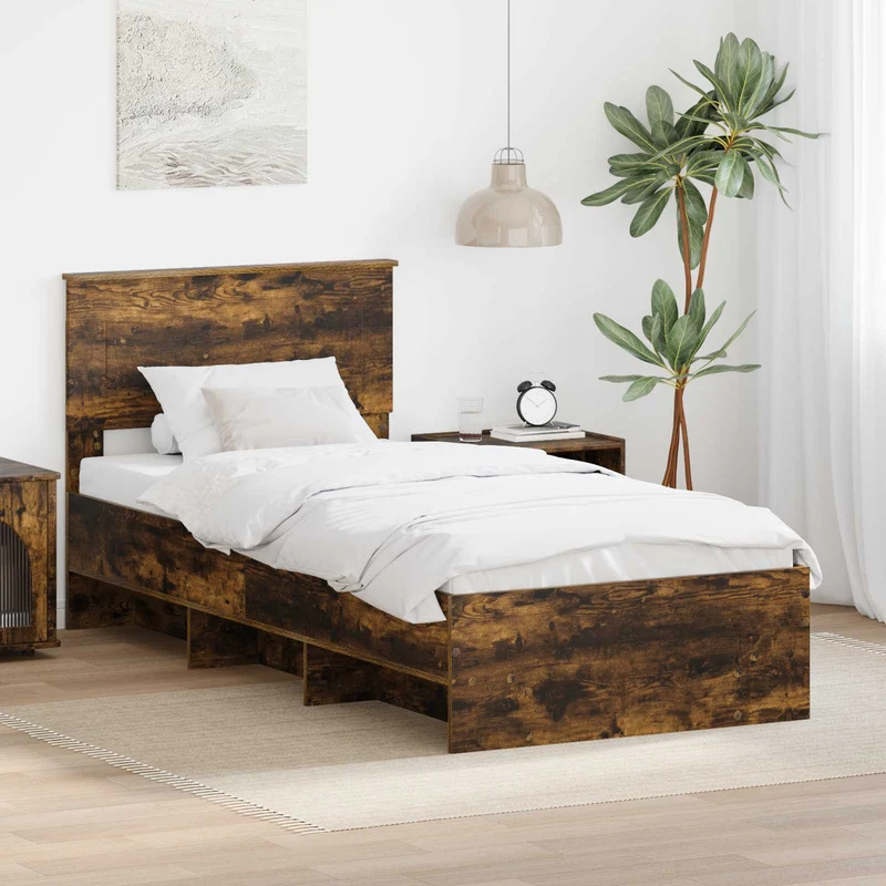 Bed Frame Smoked Oak 100 x 200 cm Engineered Wood
