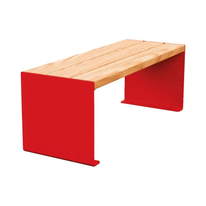 Banquette acier et bois KUB 450, 1 200 ou 1 800 mm, piétement acier 8 mm, assise bois exotique lasuré