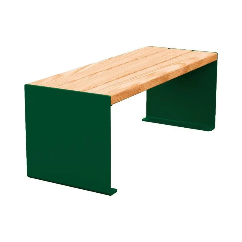 Banquette acier et bois KUB 450, 1 200 ou 1 800 mm, piétement acier 8 mm, assise bois exotique lasuré