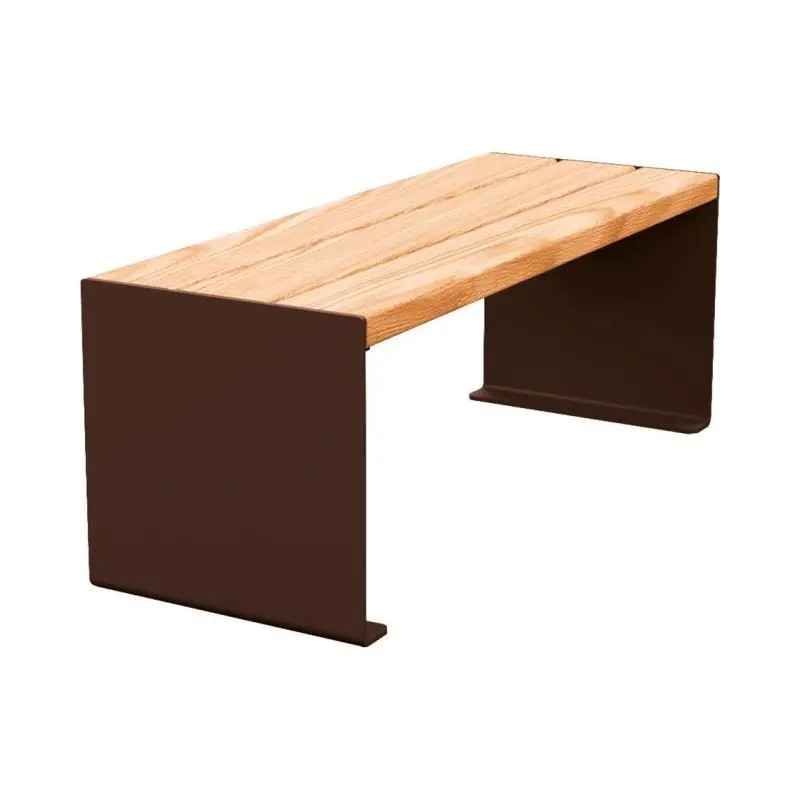 Banquette acier et bois KUB 450, 1 200 ou 1 800 mm, piétement acier 8 mm, assise bois exotique lasuré