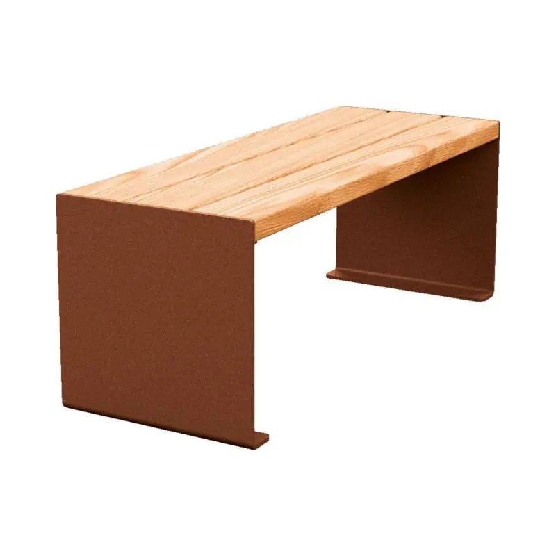 Banquette acier et bois KUB 450, 1 200 ou 1 800 mm, piétement acier 8 mm, assise bois exotique lasuré