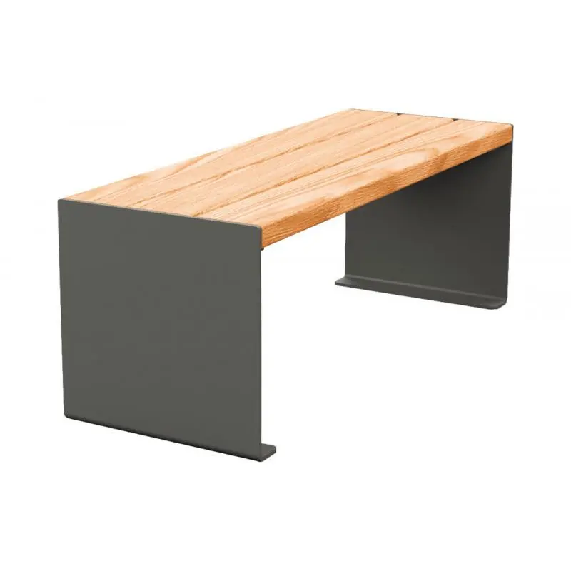 Banquette acier et bois KUB 450, 1 200 ou 1 800 mm, piétement acier 8 mm, assise bois exotique lasuré