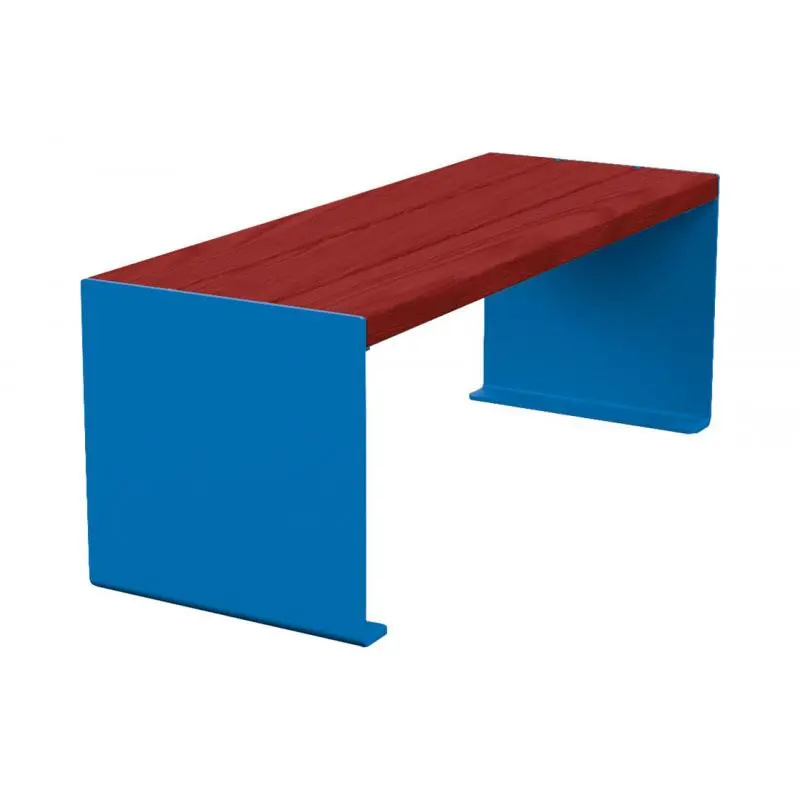 Banquette acier et bois KUB 450, 1 200 ou 1 800 mm, piétement acier 8 mm, assise bois exotique lasuré