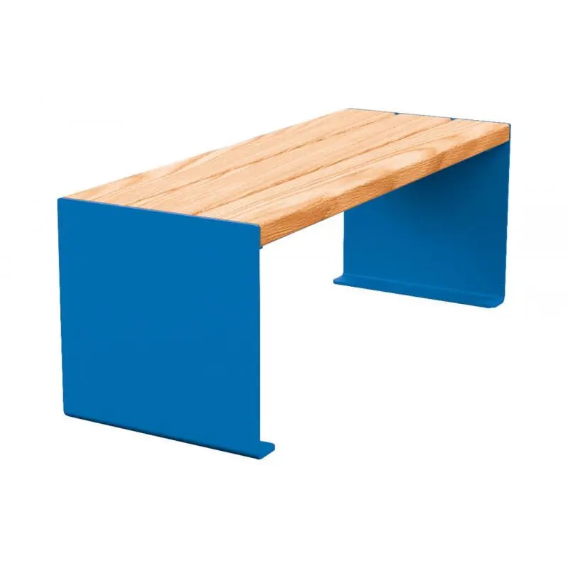 Banquette acier et bois KUB 450, 1 200 ou 1 800 mm, piétement acier 8 mm, assise bois exotique lasuré