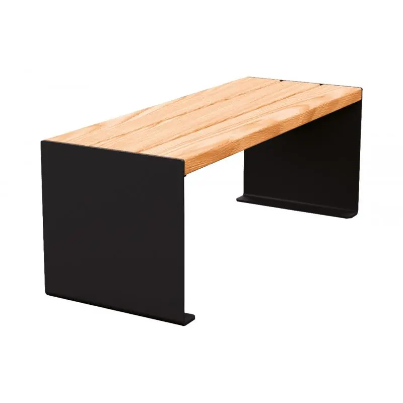 Banquette acier et bois KUB 450, 1 200 ou 1 800 mm, piétement acier 8 mm, assise bois exotique lasuré
