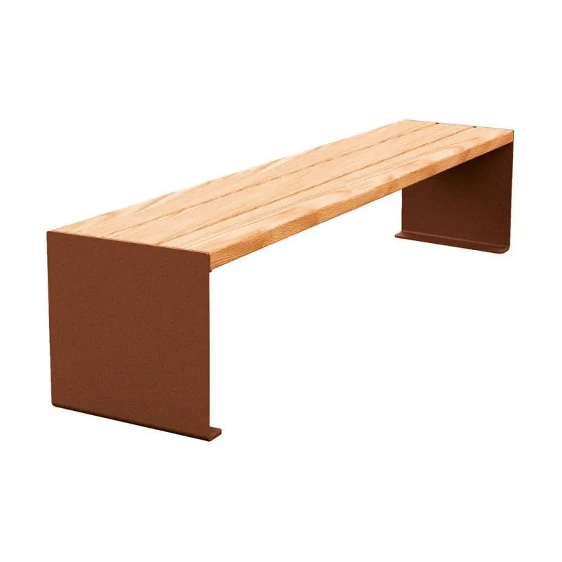 Banquette acier et bois KUB 450, 1 200 ou 1 800 mm, piétement acier 8 mm, assise bois exotique lasuré