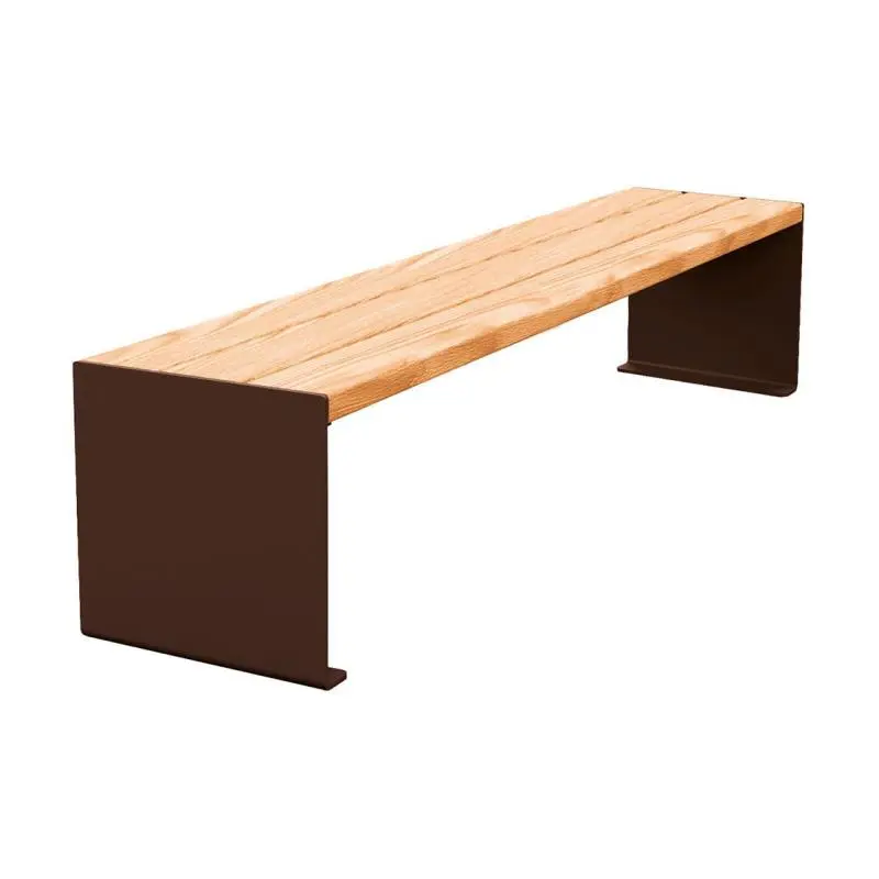 Banquette acier et bois KUB 450, 1 200 ou 1 800 mm, piétement acier 8 mm, assise bois exotique lasuré