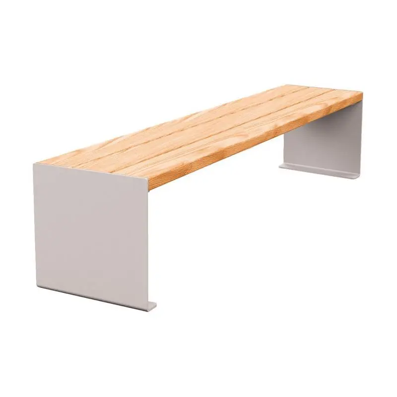 Banquette acier et bois KUB 450, 1 200 ou 1 800 mm, piétement acier 8 mm, assise bois exotique lasuré