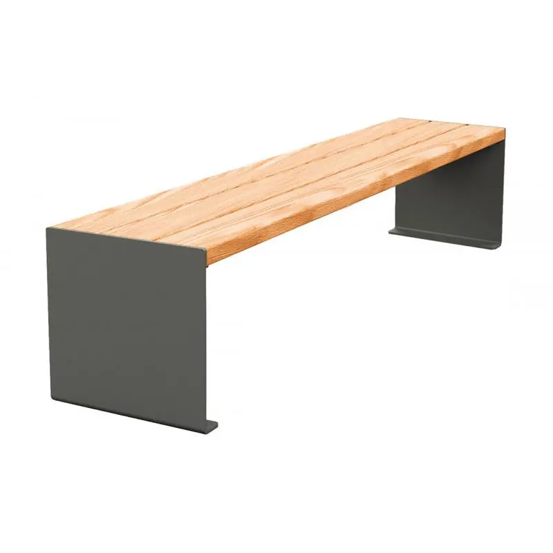 Banquette acier et bois KUB 450, 1 200 ou 1 800 mm, piétement acier 8 mm, assise bois exotique lasuré