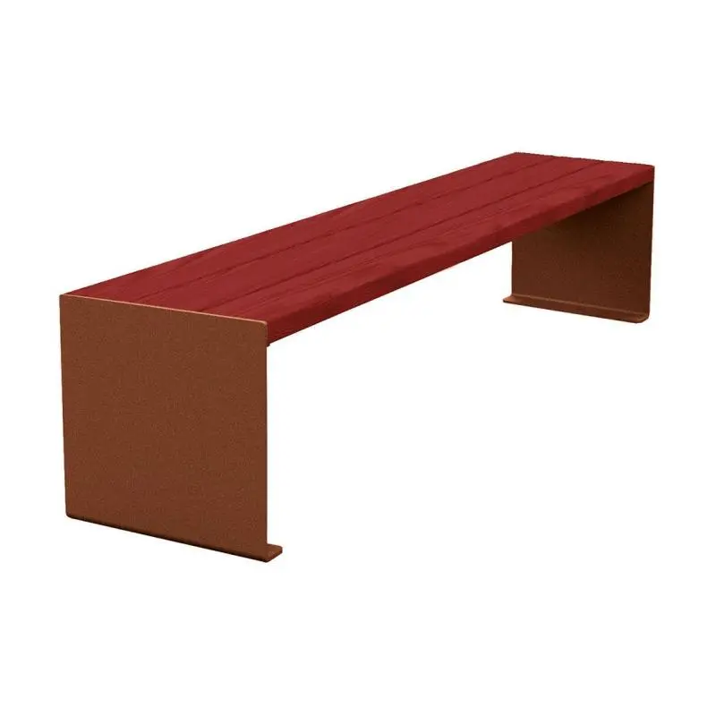Banquette acier et bois KUB 450, 1 200 ou 1 800 mm, piétement acier 8 mm, assise bois exotique lasuré