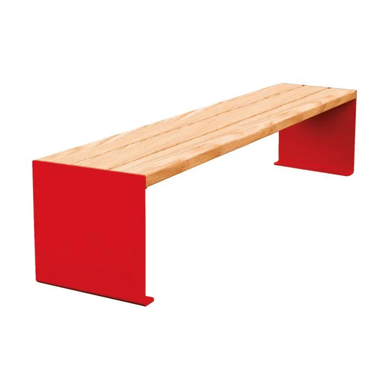 Banquette acier et bois KUB 450, 1 200 ou 1 800 mm, piétement acier 8 mm, assise bois exotique lasuré