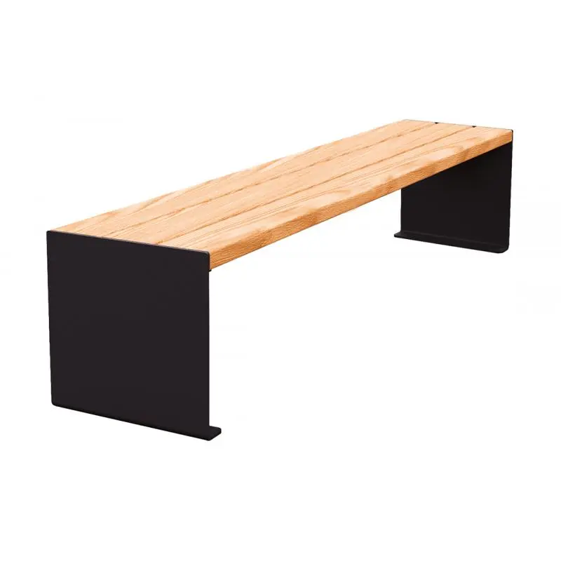 Banquette acier et bois KUB 450, 1 200 ou 1 800 mm, piétement acier 8 mm, assise bois exotique lasuré