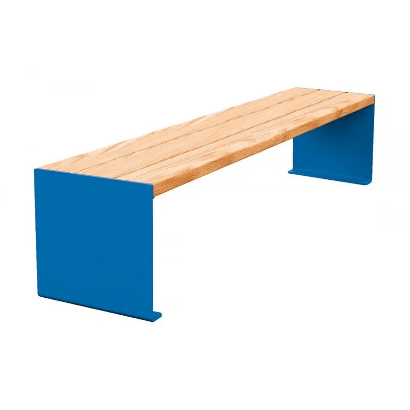 Banquette acier et bois KUB 450, 1 200 ou 1 800 mm, piétement acier 8 mm, assise bois exotique lasuré