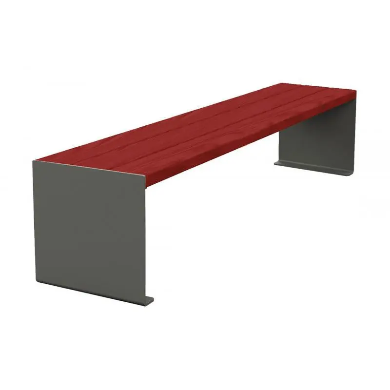 Banquette acier et bois KUB 450, 1 200 ou 1 800 mm, piétement acier 8 mm, assise bois exotique lasuré