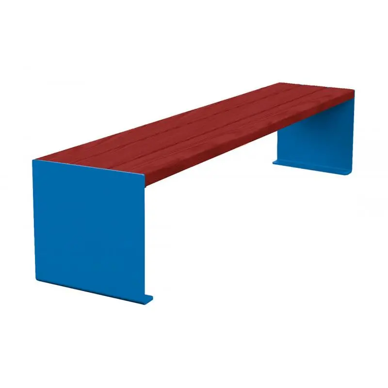 Banquette acier et bois KUB 450, 1 200 ou 1 800 mm, piétement acier 8 mm, assise bois exotique lasuré