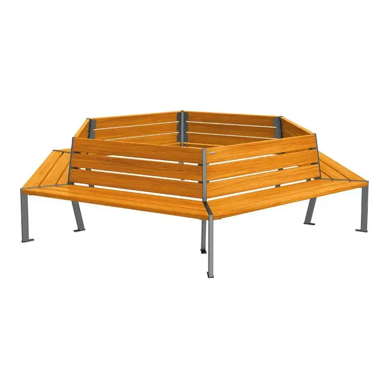 Banc tour d'arbre Silaos Ø intérieur 1 000 ou 2 000 mm, chêne PEFC et acier, avec dossier