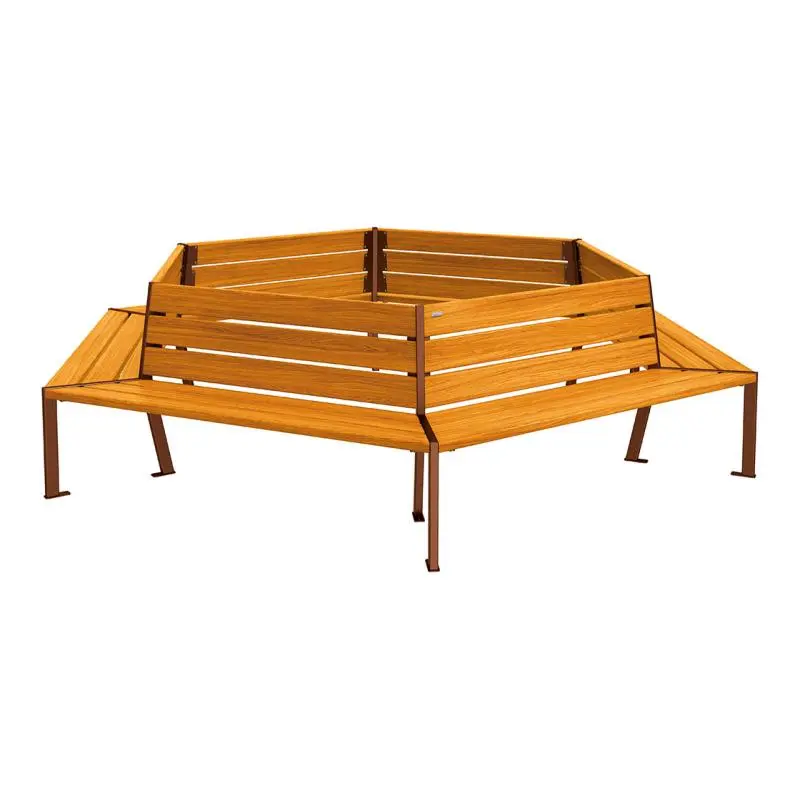 Banc tour d'arbre Silaos Ø intérieur 1 000 ou 2 000 mm, chêne PEFC et acier, avec dossier
