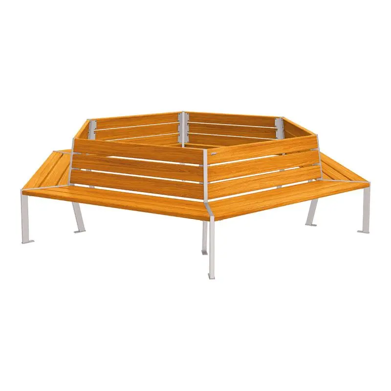 Banc tour d'arbre Silaos Ø intérieur 1 000 ou 2 000 mm, chêne PEFC et acier, avec dossier
