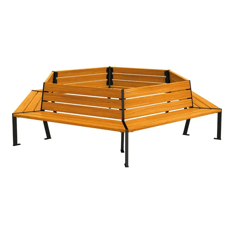 Banc tour d'arbre Silaos Ø intérieur 1 000 ou 2 000 mm, chêne PEFC et acier, avec dossier