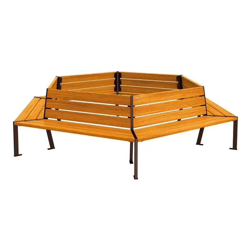 Banc tour d'arbre Silaos Ø intérieur 1 000 ou 2 000 mm, chêne PEFC et acier, avec dossier