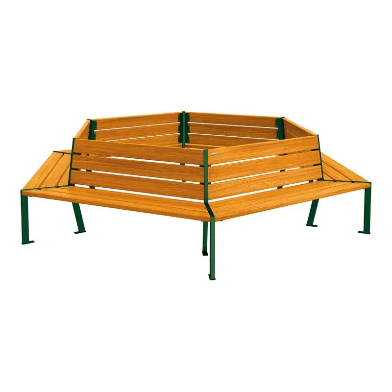 Banc tour d'arbre Silaos Ø intérieur 1 000 ou 2 000 mm, chêne PEFC et acier, avec dossier