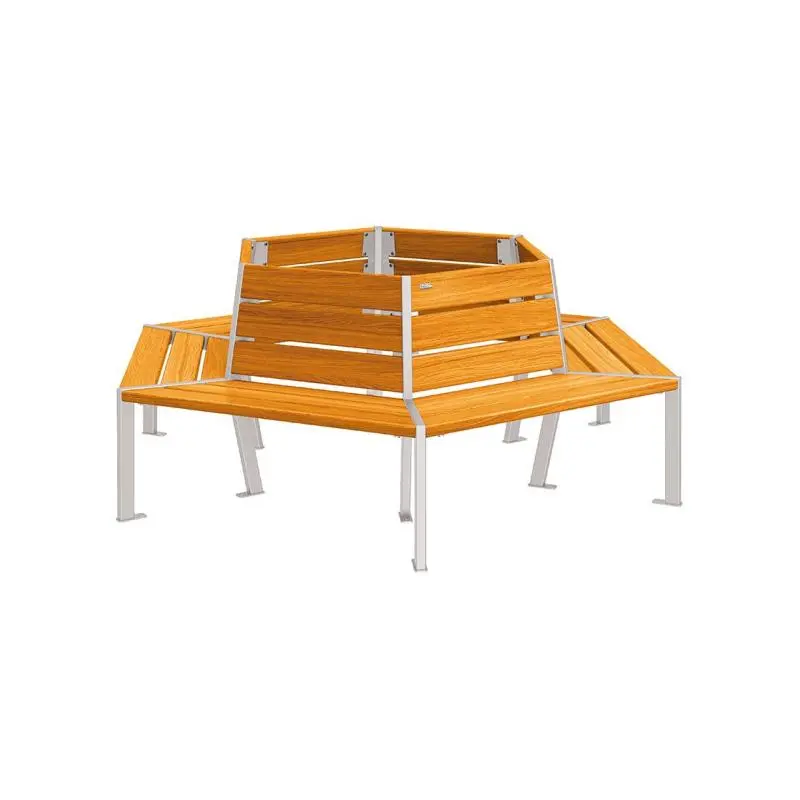 Banc tour d'arbre Silaos Ø intérieur 1 000 ou 2 000 mm, chêne PEFC et acier, avec dossier