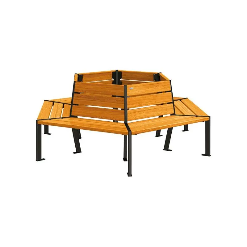 Banc tour d'arbre Silaos Ø intérieur 1 000 ou 2 000 mm, chêne PEFC et acier, avec dossier