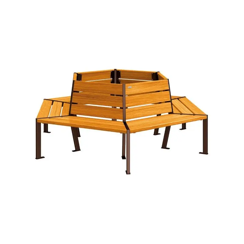Banc tour d'arbre Silaos Ø intérieur 1 000 ou 2 000 mm, chêne PEFC et acier, avec dossier