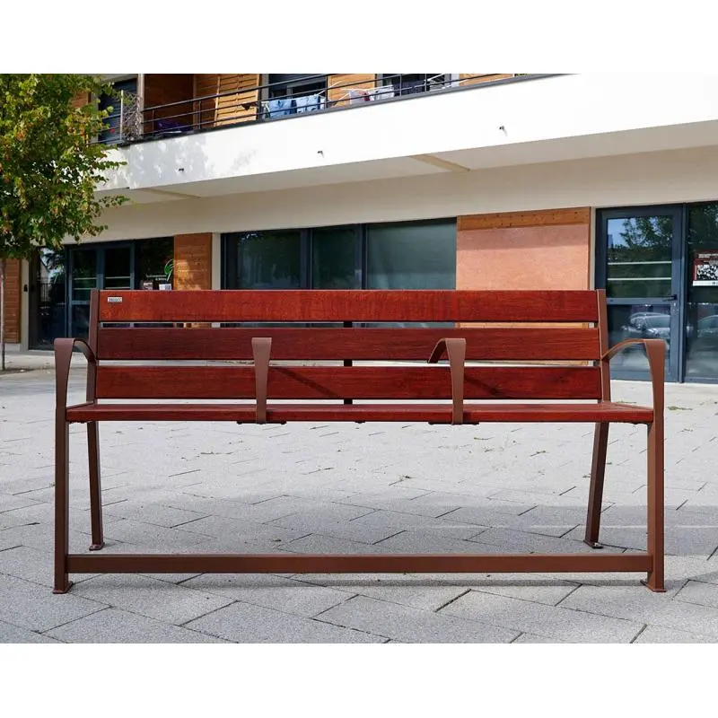 Banc Silaos spécial senior bois et acier 1 200 ou 1 800 mm, chêne PEFC, assise à 540 mm, repose-pieds