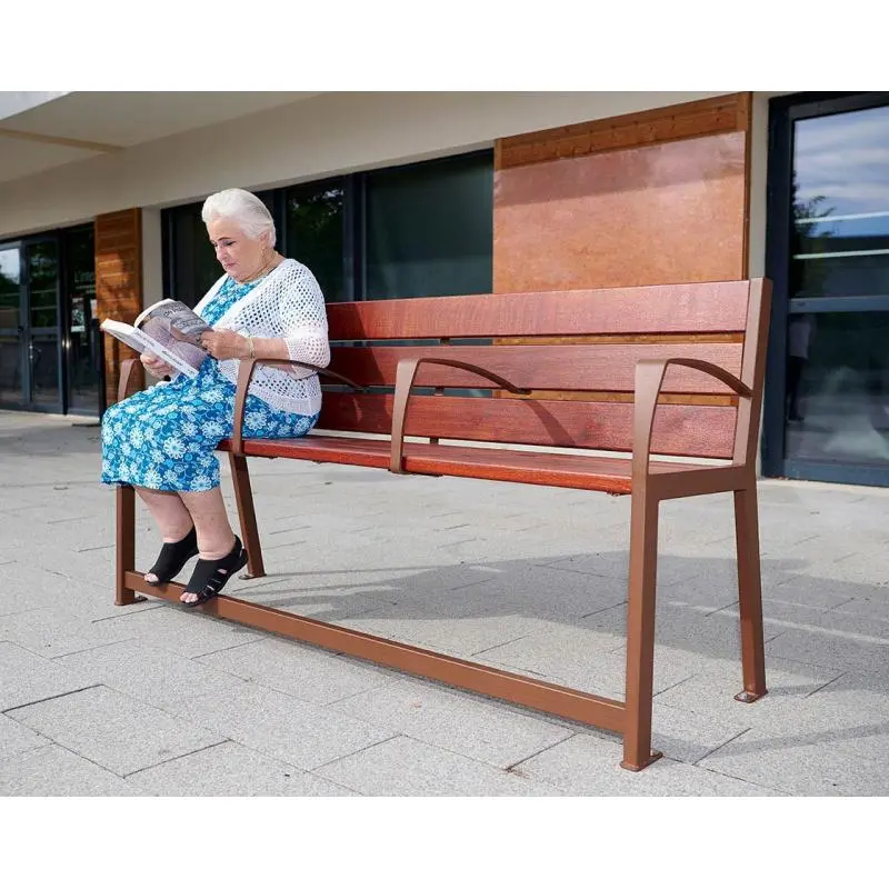 Banc Silaos spécial senior bois et acier 1 200 ou 1 800 mm, chêne PEFC, assise à 540 mm, repose-pieds