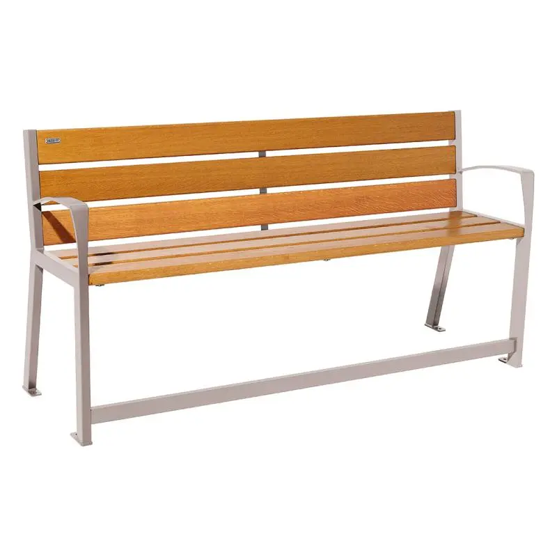 Banc Silaos spécial senior bois et acier 1 200 ou 1 800 mm, chêne PEFC, assise à 540 mm, repose-pieds