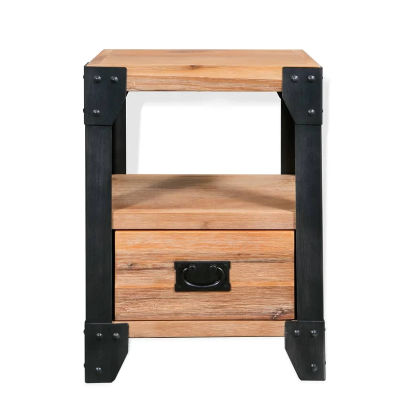 244993 vidaXL Nightstand Solid Acacia Wood Steel 40x30x54 cm