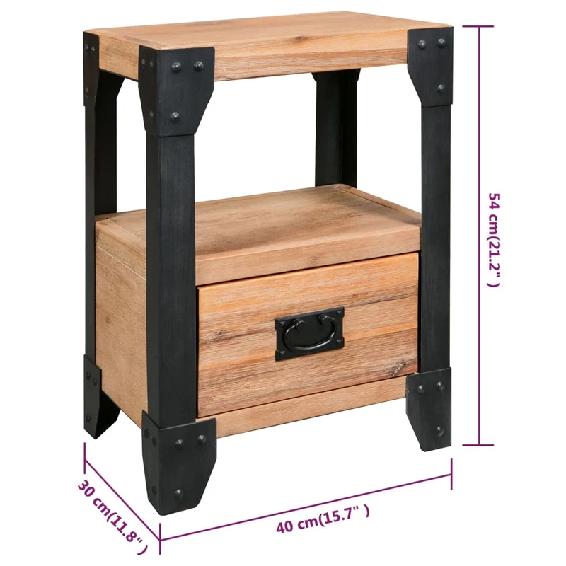 244993 vidaXL Nightstand Solid Acacia Wood Steel 40x30x54 cm