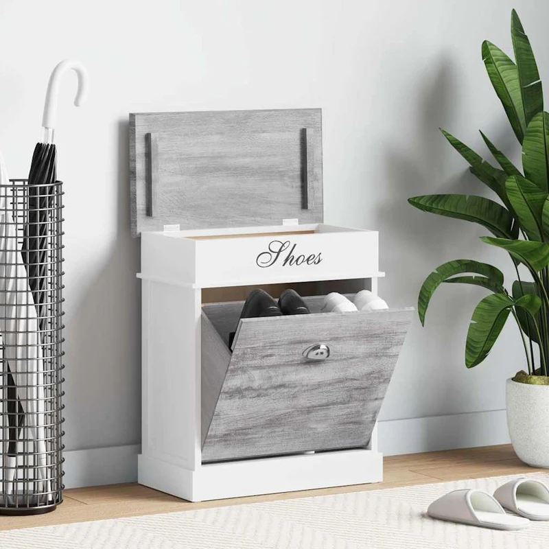 284081 vidaXL Shoe Cabinet Grey 50x28x58 cm Paulownia Wood