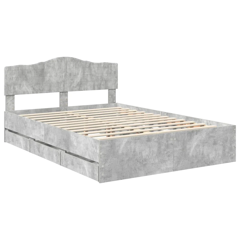 Bed Frame with Drawer Concrete Grey 160 x 200 cm Engineer Wood