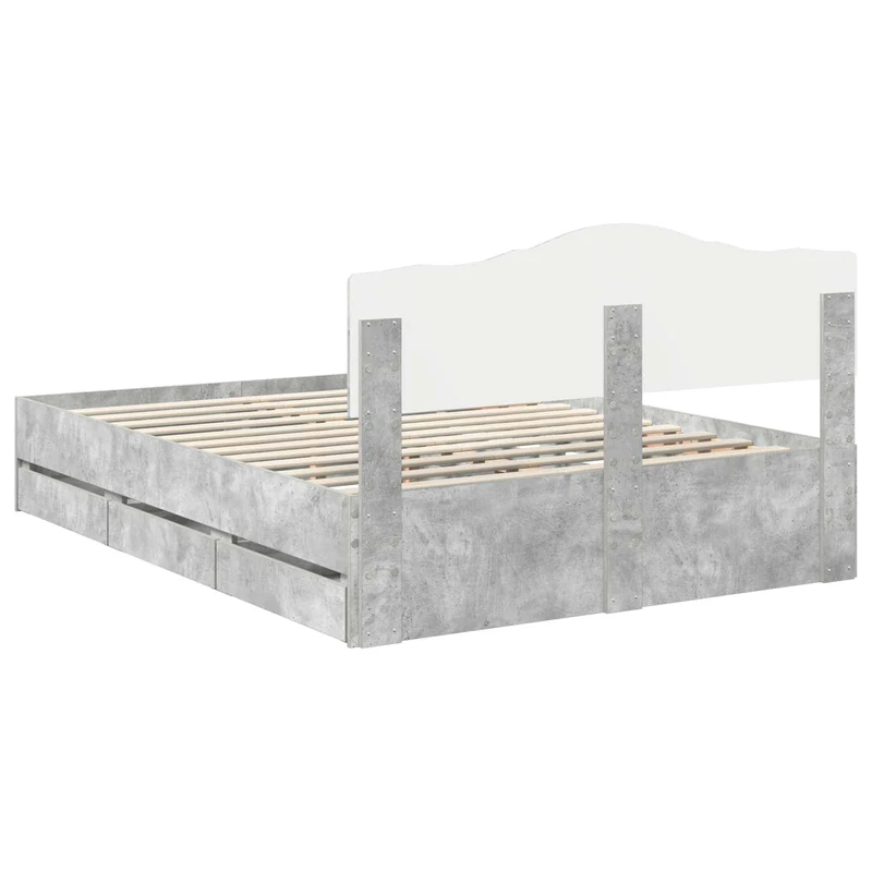 Bed Frame with Drawer Concrete Grey 160 x 200 cm Engineer Wood