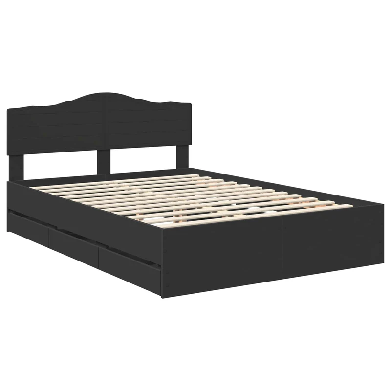 Bed Frame with Drawer Black 150 x 200 cm Engineer Wood