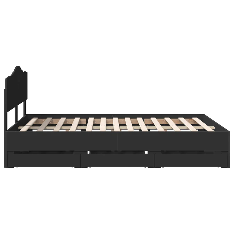 Bed Frame with Drawer Black 150 x 200 cm Engineer Wood