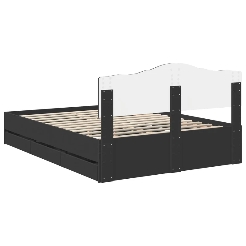 Bed Frame with Drawer Black 150 x 200 cm Engineer Wood