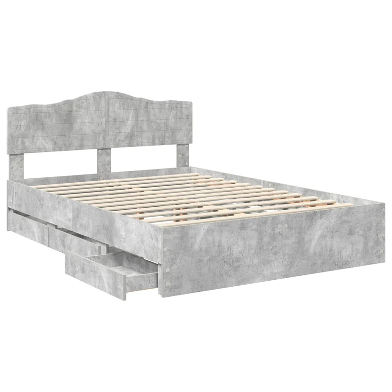 Bed Frame with Drawer Concrete Grey 150 x 200 cm Engineer Wood