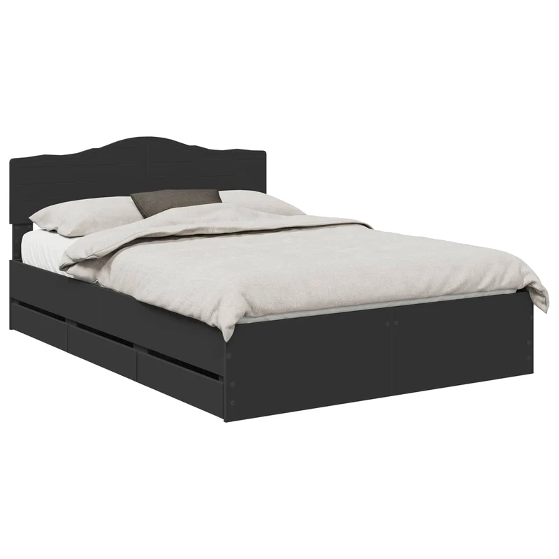 Bed Frame with Drawer Black 140 x 200 cm Engineer Wood