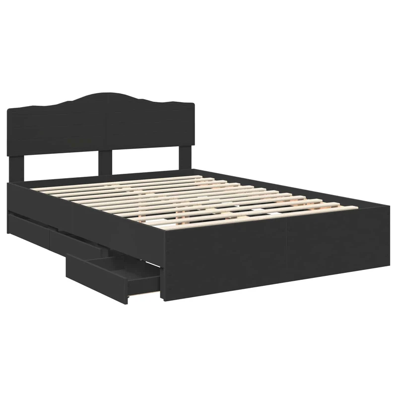 Bed Frame with Drawer Black 140 x 200 cm Engineer Wood