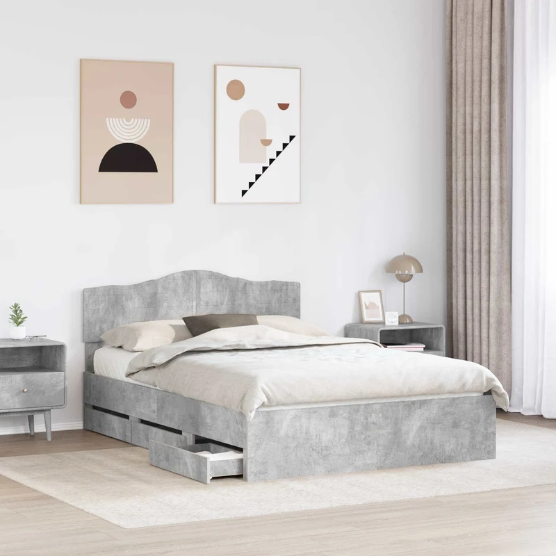 Bed Frame with Drawer Concrete Grey 140 x 200 cm Engineer Wood