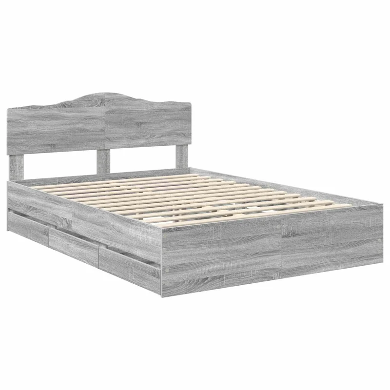 Bed Frame with Drawer Grey Sonoma 140 x 200 cm Engineer Wood