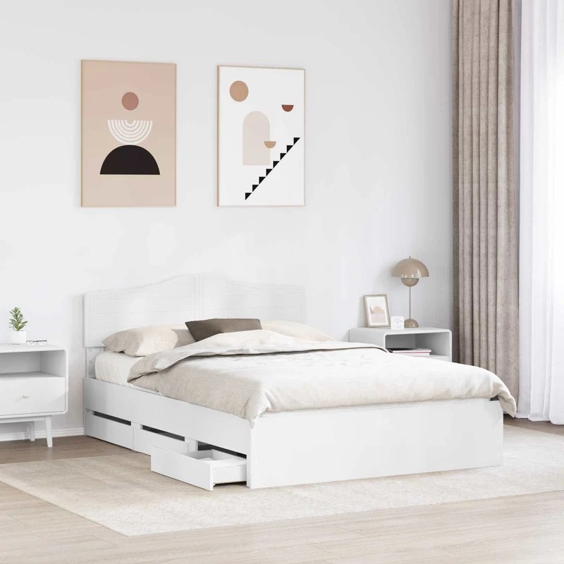 Bed Frame with Drawer White 140 x 190 cm Engineer Wood