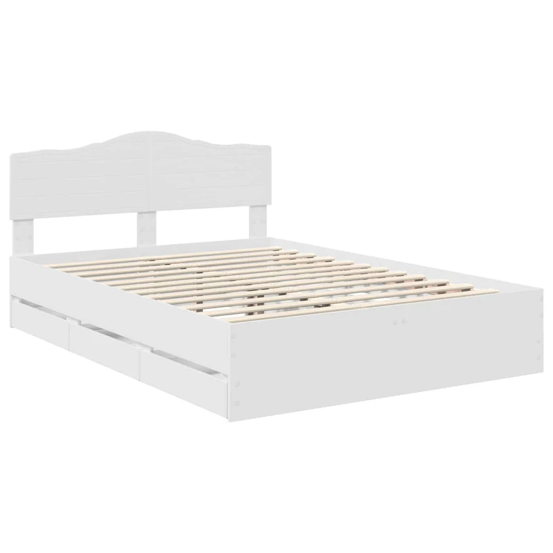 Bed Frame with Drawer White 140 x 190 cm Engineer Wood