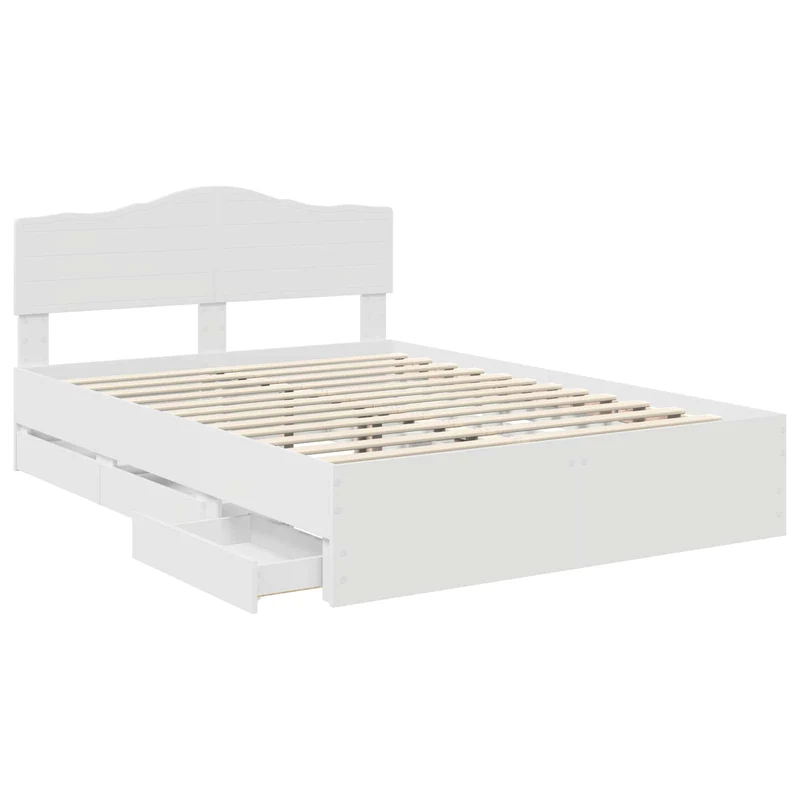 Bed Frame with Drawer White 140 x 190 cm Engineer Wood