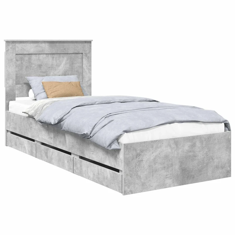Bed Frame with Drawer Concrete Grey 90 x 190 cm Engineer Wood