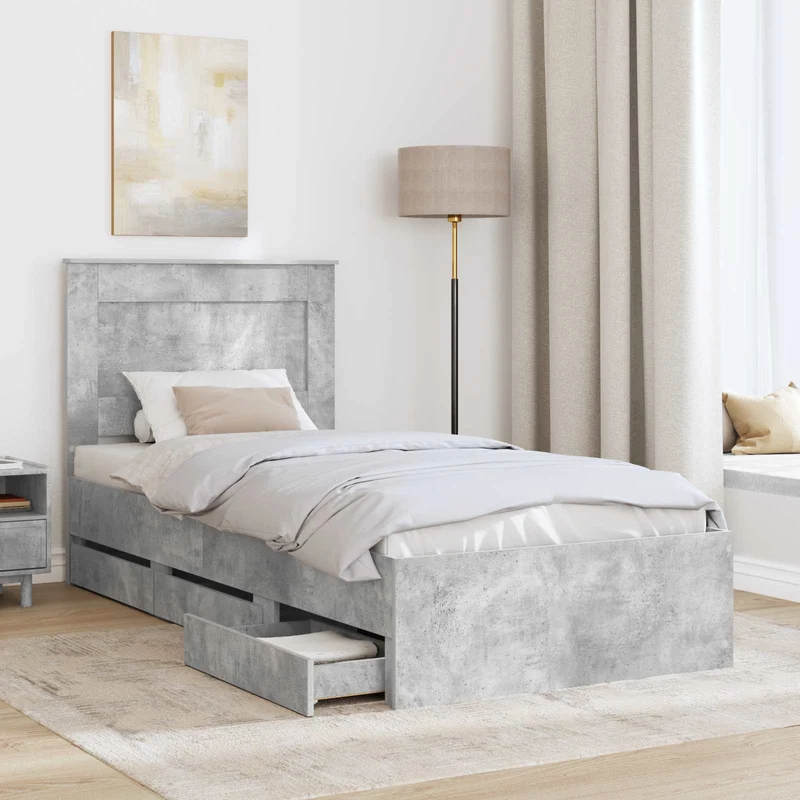 Bed Frame with Drawer Concrete Grey 90 x 190 cm Engineer Wood